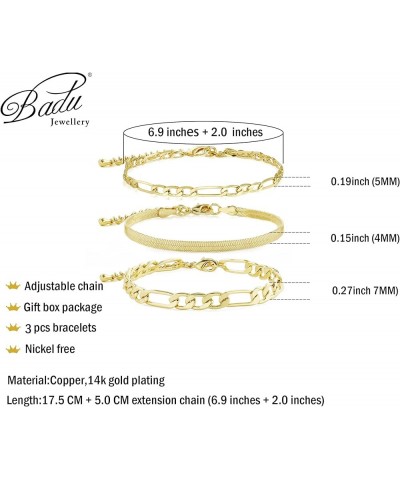 Gold Chain Bracelets Set for Women 14K Real Gold Plated Link Chain Trendy Stackable Bracelets for Women Gold - 3 Piece Set $1...