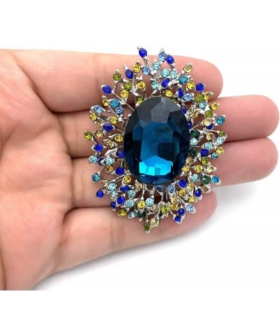 Elegant Colorful Cubic Zirconia Crystal Bright Rhinestone Brooch Pins for Women Grils Blue $7.64 Brooches & Pins