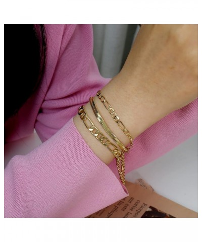 Gold Chain Bracelets Set for Women 14K Real Gold Plated Link Chain Trendy Stackable Bracelets for Women Gold - 3 Piece Set $1...