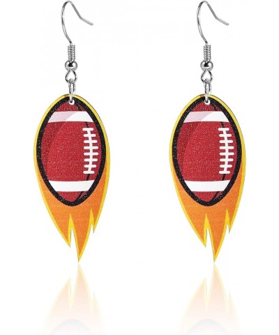 Creative Fire American Football Wooden Dangle Earrings Funny Flying Rugby Hot Blood Sports Ball Earrings Gifts for Fans Women...