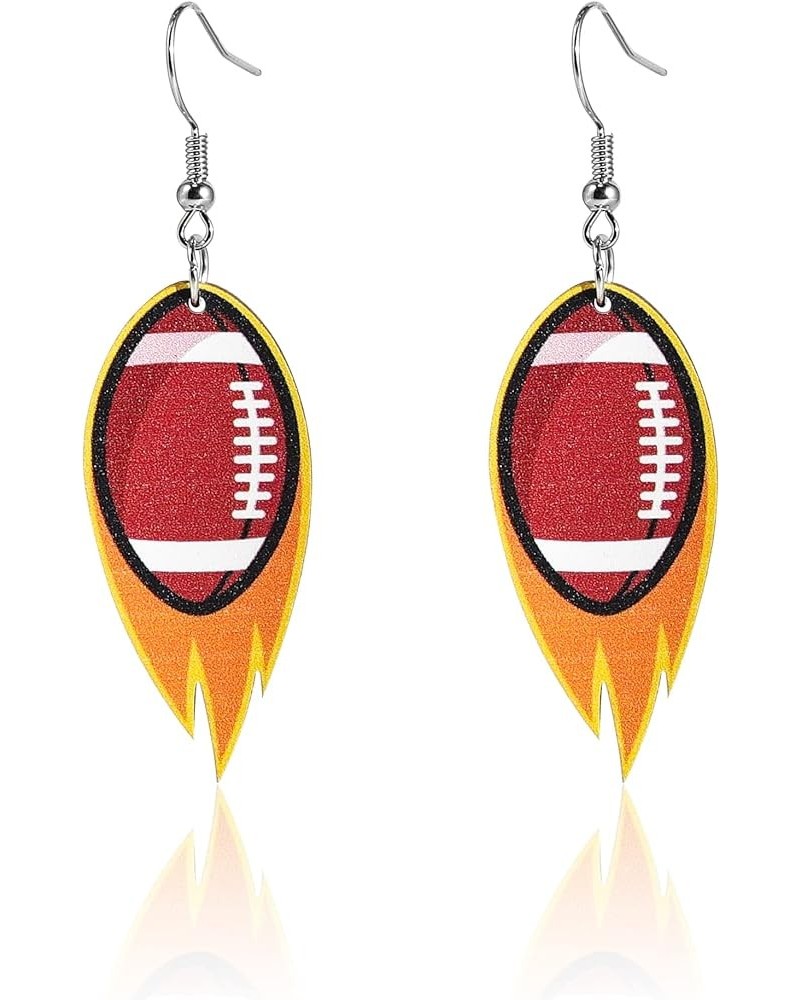 Creative Fire American Football Wooden Dangle Earrings Funny Flying Rugby Hot Blood Sports Ball Earrings Gifts for Fans Women...