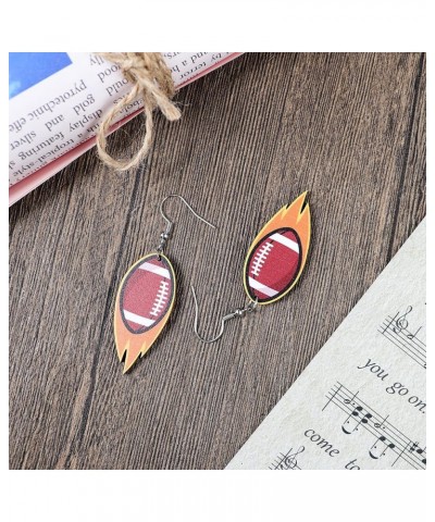 Creative Fire American Football Wooden Dangle Earrings Funny Flying Rugby Hot Blood Sports Ball Earrings Gifts for Fans Women...