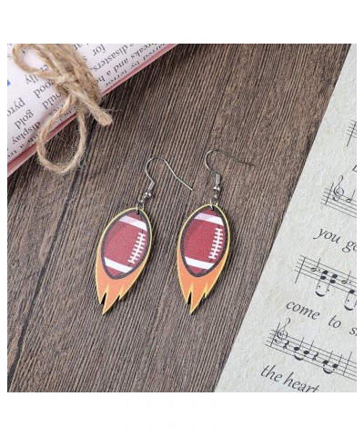 Creative Fire American Football Wooden Dangle Earrings Funny Flying Rugby Hot Blood Sports Ball Earrings Gifts for Fans Women...