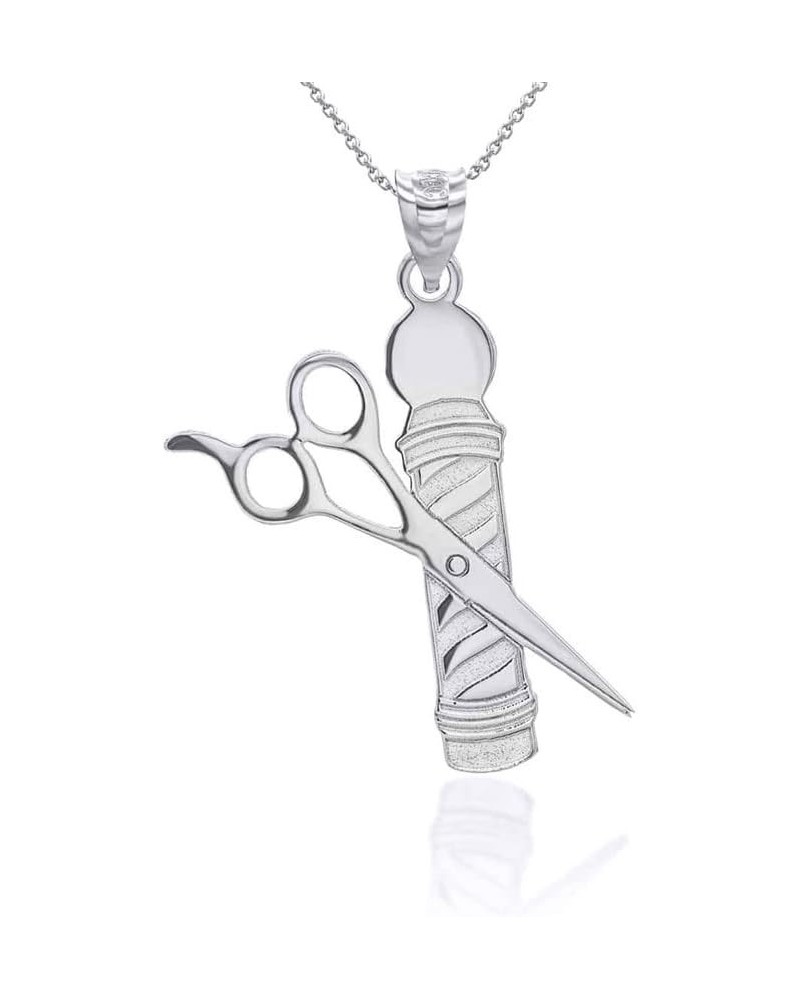 Personalized Name .925 Sterling Silver Hair Stylist Scissor and Barber Shop Pole Engravable Pendant Necklace - Choose Pendant...