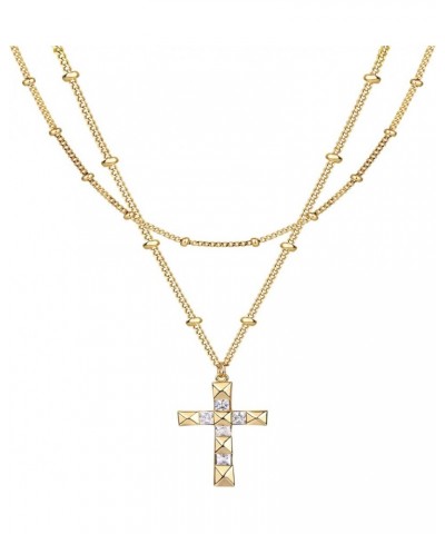 Layered Gold Cross Necklace for Women 18K Gold Plated Faith Necklace Cubic Zirconia Cross Pendant Dainty Rope Cross Chain Nec...