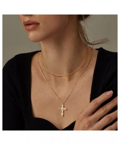 Layered Gold Cross Necklace for Women 18K Gold Plated Faith Necklace Cubic Zirconia Cross Pendant Dainty Rope Cross Chain Nec...