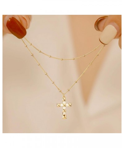 Layered Gold Cross Necklace for Women 18K Gold Plated Faith Necklace Cubic Zirconia Cross Pendant Dainty Rope Cross Chain Nec...