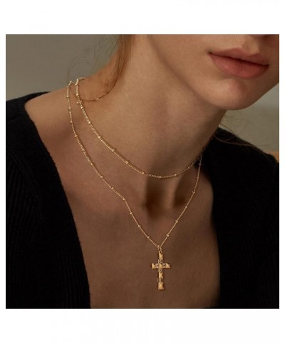 Layered Gold Cross Necklace for Women 18K Gold Plated Faith Necklace Cubic Zirconia Cross Pendant Dainty Rope Cross Chain Nec...