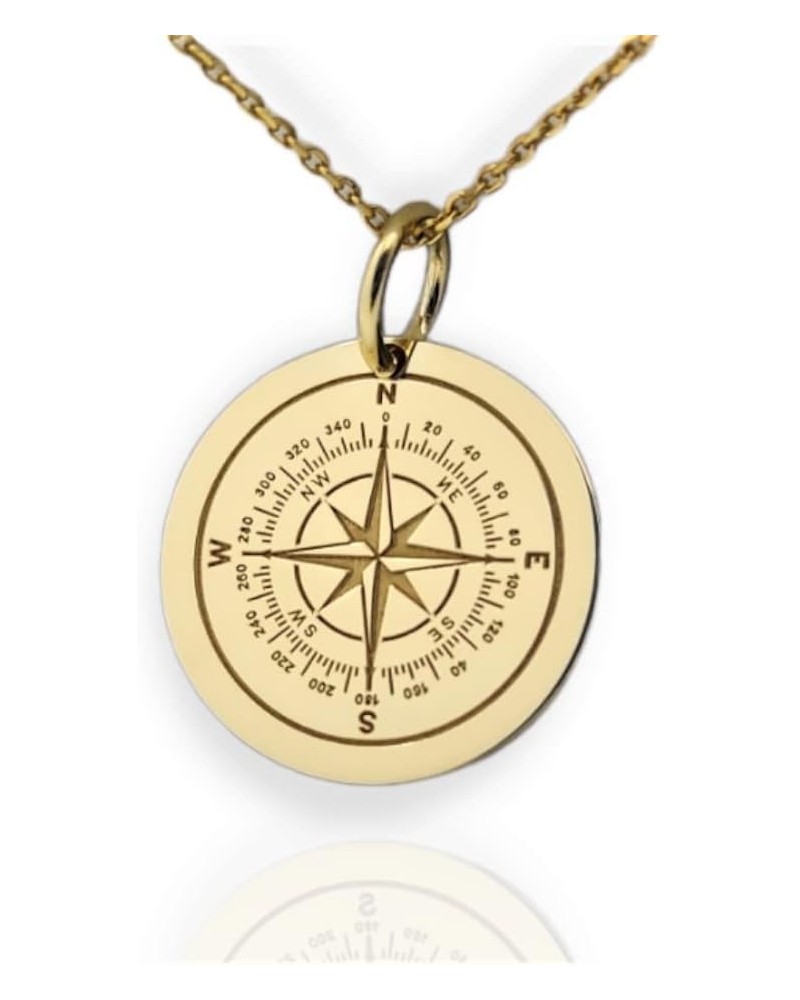 14K Solid Gold Compass Pendant, North Star Compass Necklace 20 Inches Chain 0.85 inches / 21.5mm $101.68 Necklaces