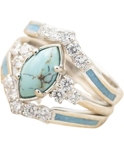 3 PCS Ring Set Natural Turquoise Diamond Rings Turquoise Silver Color Rings for Women Turquoise Jewelry Sparkling Natural Gem...