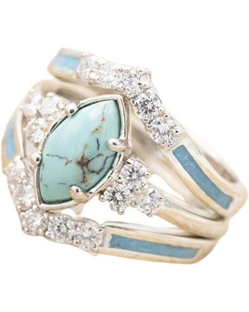 3 PCS Ring Set Natural Turquoise Diamond Rings Turquoise Silver Color Rings for Women Turquoise Jewelry Sparkling Natural Gem...