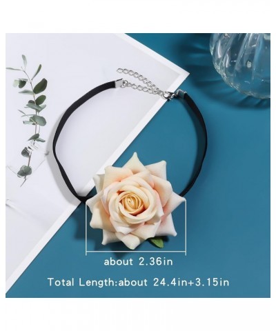 Flower Choker Necklace Rose Choker Camellia Flower Lace-up Necklace Gothic Choker for Women Girls pink-02 $5.54 Necklaces