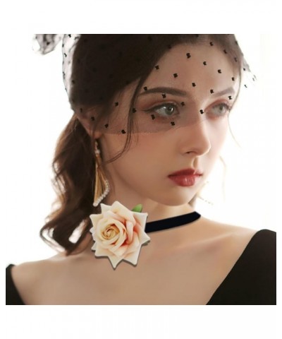 Flower Choker Necklace Rose Choker Camellia Flower Lace-up Necklace Gothic Choker for Women Girls pink-02 $5.54 Necklaces