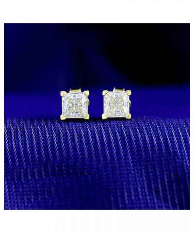 4-Prong Solitaire Style,4MM To 6MM Princess Lab Created Moissanite Diamond Stud Earrings For Womens In 18K Gold Over Sterling...