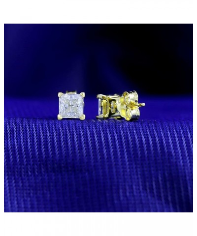 4-Prong Solitaire Style,4MM To 6MM Princess Lab Created Moissanite Diamond Stud Earrings For Womens In 18K Gold Over Sterling...