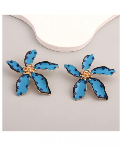 Flower Stud Earrings Polka Dot Flower Earring Floral Earrings Cute Polka Dot Pattern Earrings Elegant Dangle Earrings for Wom...