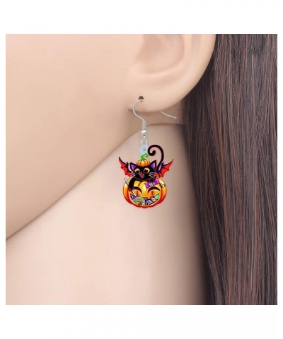 Acrylic Halloween Pumpkin Black Cat Earrings Drop Dangle Jewelry for Women Girls Black Cat U $6.95 Earrings