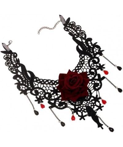 Gothic Black Lace Red Rose Flower Choker Necklace for Women $4.43 Necklaces