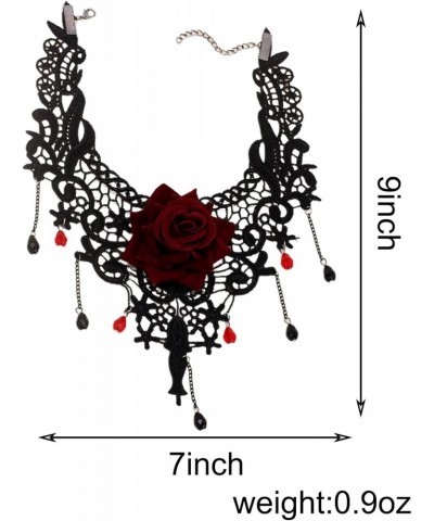 Gothic Black Lace Red Rose Flower Choker Necklace for Women $4.43 Necklaces