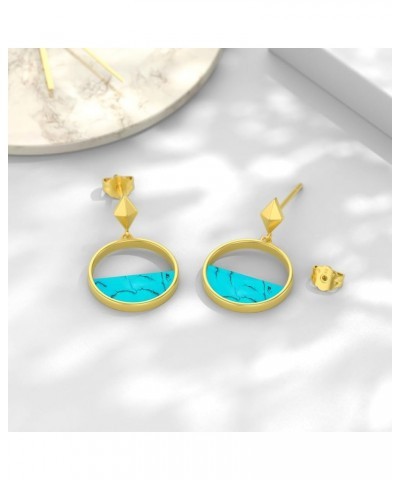 Genuine Turquoise Dangle Earrings for Women, Sterling Silver Gold Trendy Boho Minimalist Round Earrings Jewelry Birthdays Gif...