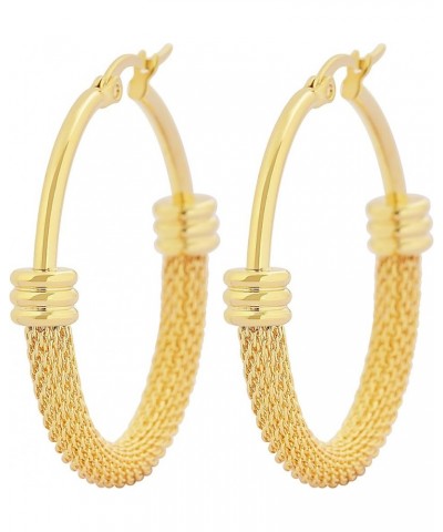 Edforce Women's Stainless Steel Half Hoop Half Mesh Link Hoop Earrings (28mm-40mm) A: 18k Gold Plated (38mm) $10.59 Earrings