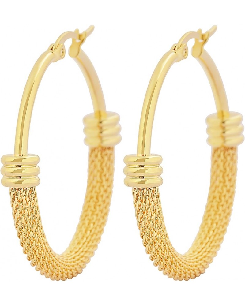 Edforce Women's Stainless Steel Half Hoop Half Mesh Link Hoop Earrings (28mm-40mm) A: 18k Gold Plated (38mm) $10.59 Earrings