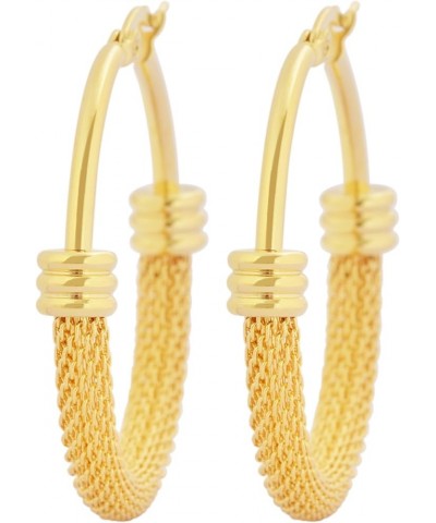 Edforce Women's Stainless Steel Half Hoop Half Mesh Link Hoop Earrings (28mm-40mm) A: 18k Gold Plated (38mm) $10.59 Earrings