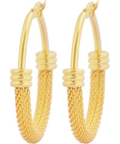 Edforce Women's Stainless Steel Half Hoop Half Mesh Link Hoop Earrings (28mm-40mm) A: 18k Gold Plated (38mm) $10.59 Earrings