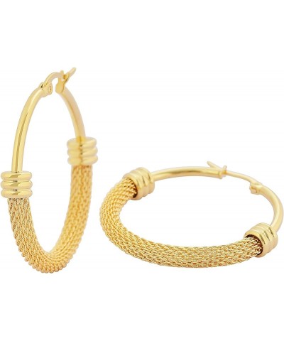 Edforce Women's Stainless Steel Half Hoop Half Mesh Link Hoop Earrings (28mm-40mm) A: 18k Gold Plated (38mm) $10.59 Earrings