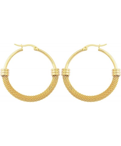 Edforce Women's Stainless Steel Half Hoop Half Mesh Link Hoop Earrings (28mm-40mm) A: 18k Gold Plated (38mm) $10.59 Earrings