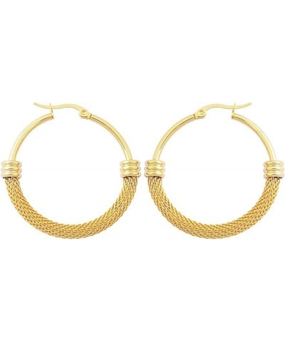 Edforce Women's Stainless Steel Half Hoop Half Mesh Link Hoop Earrings (28mm-40mm) A: 18k Gold Plated (38mm) $10.59 Earrings