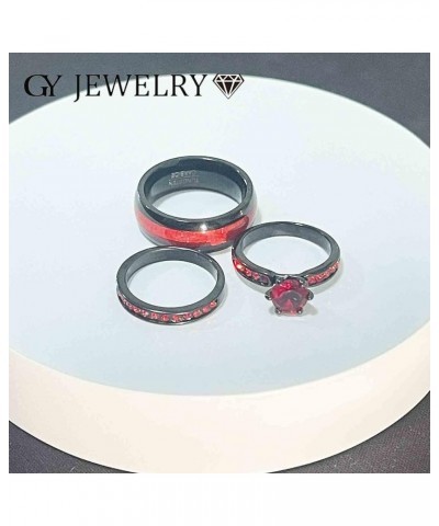 Two Rings His and Hers Wedding Ring Sets Couples Rings Women's 2PC Black Gold Filled Red Agate Cubic Zirconia Wedding Engagem...