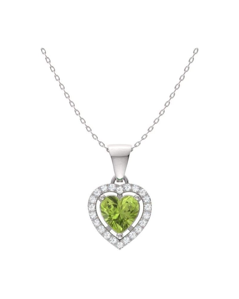 Natural and Certified Gemstone and Diamond Heart Petite Necklace in 14k Solid Gold | 0.45 Carat Pendant with 18 Inch Chain Va...