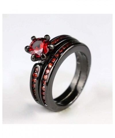 Two Rings His and Hers Wedding Ring Sets Couples Rings Women's 2PC Black Gold Filled Red Agate Cubic Zirconia Wedding Engagem...