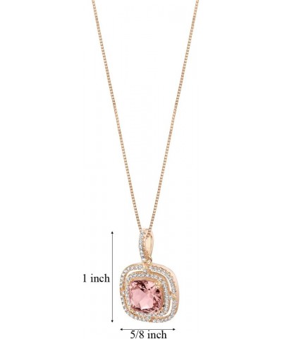 Simulated Morganite Pendant Necklace for Women 925 Rose Gold-tone Sterling Silver, Double Halo Design, 4 Carats Cushion Cut 9...