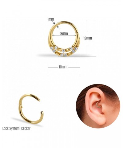 8mm Clicker Hoop Cartilage Piercing Earring With Clear Zircons - 14K Solid Yellow Gold - For Helix Tragus Septum Lobe Conch &...