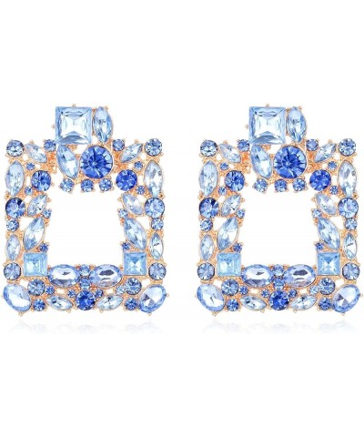 Elegant Rhinestone Rectangle Earrings Trendy Crystal Geometric Drop Dangle Statement Earrings for Women Square/Light blue $10...