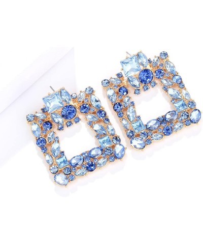 Elegant Rhinestone Rectangle Earrings Trendy Crystal Geometric Drop Dangle Statement Earrings for Women Square/Light blue $10...