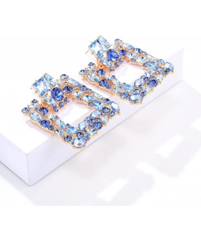 Elegant Rhinestone Rectangle Earrings Trendy Crystal Geometric Drop Dangle Statement Earrings for Women Square/Light blue $10...