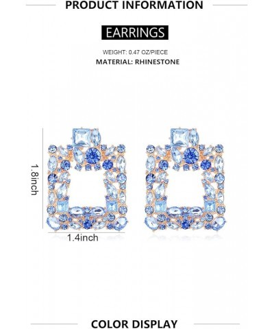 Elegant Rhinestone Rectangle Earrings Trendy Crystal Geometric Drop Dangle Statement Earrings for Women Square/Light blue $10...