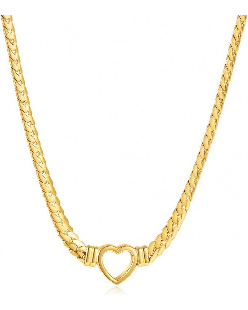 Titanium Steel Snake Bone Chain Necklace for Women, Gold Plated Bracelet with Heart Shaped Charm $19.35 Necklaces