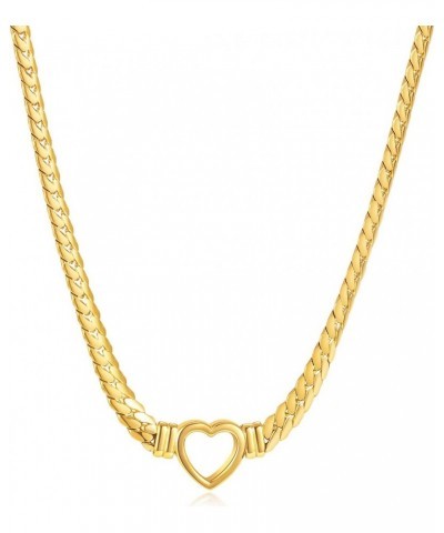 Titanium Steel Snake Bone Chain Necklace for Women, Gold Plated Bracelet with Heart Shaped Charm $19.35 Necklaces