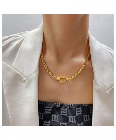 Titanium Steel Snake Bone Chain Necklace for Women, Gold Plated Bracelet with Heart Shaped Charm $19.35 Necklaces