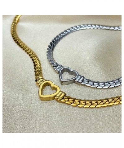 Titanium Steel Snake Bone Chain Necklace for Women, Gold Plated Bracelet with Heart Shaped Charm $19.35 Necklaces