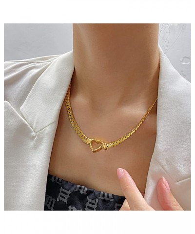 Titanium Steel Snake Bone Chain Necklace for Women, Gold Plated Bracelet with Heart Shaped Charm $19.35 Necklaces