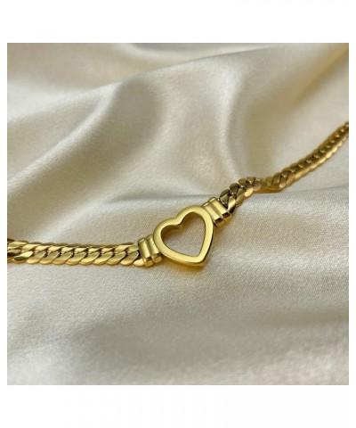 Titanium Steel Snake Bone Chain Necklace for Women, Gold Plated Bracelet with Heart Shaped Charm $19.35 Necklaces