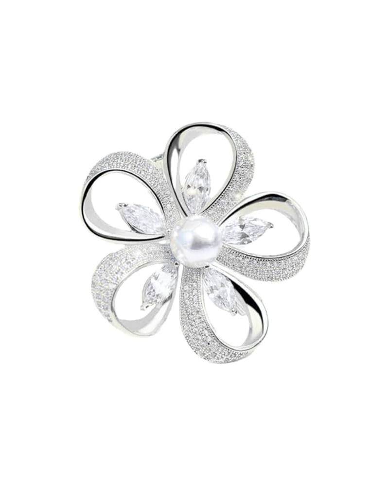 Delicate Pearl Rhinestone Crystal Flower Brooch Pin for Women Girls Dress Hat Decoration Prom Weddding Jewelry Style 2: Silve...