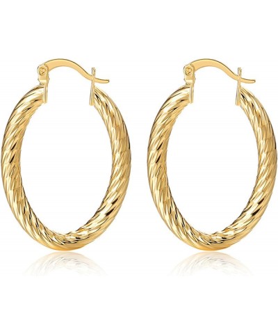 Gold Chunky Earrings for Women | 18k Gold Plated Hoops Earrings Hypoallergenic Gold Thick Hoop Large Earrings B $7.66 Earrings