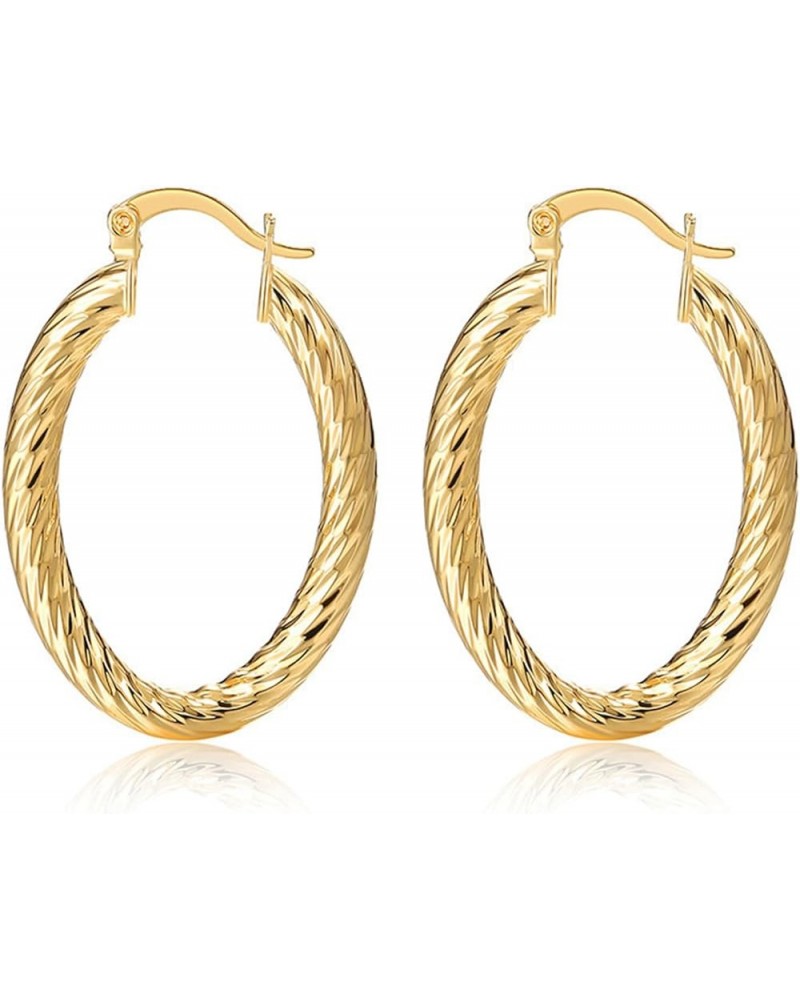 Gold Chunky Earrings for Women | 18k Gold Plated Hoops Earrings Hypoallergenic Gold Thick Hoop Large Earrings B $7.66 Earrings