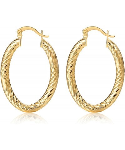 Gold Chunky Earrings for Women | 18k Gold Plated Hoops Earrings Hypoallergenic Gold Thick Hoop Large Earrings B $7.66 Earrings